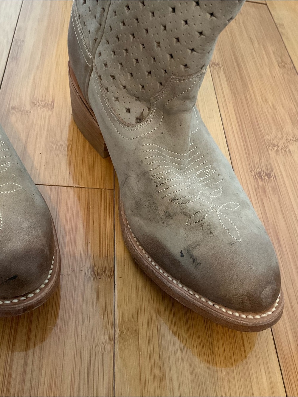 Miss Sixty Taupe Perforated Over-the-Knee Suede Boots with Tassel - Picture 3 of 16